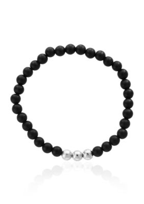 Matte Black Beads Stretch Bracelet for Men-XL