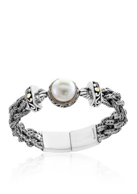 Effy Freshwater Pearl Braided Bracelet In 18K Yellow Gold And Sterling Silver