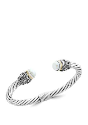 Effy Freshwater Pearls Open Cuff Bracelet In Sterling Silver And 18K Yellow Gold
