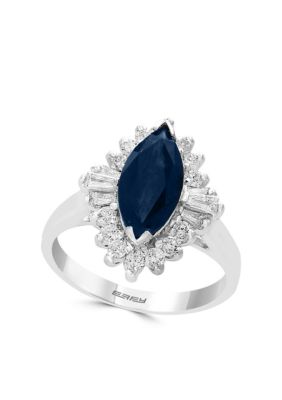 Effy 1/2 Ct. T.w. Diamond Natural Sapphire Cluster Ring In 14K White Gold, 7 -  0191120133775