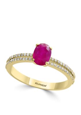 Effy 14K Yellow Gold, Diamond And Mozambique Ruby Ring
