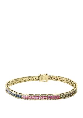 Effy 5/8 Ct. T.w. Diamond And 6.46 Ct. T.w. Multi Sapphires Bracelet In 14K Yellow Gold, 7.25 In -  0191120117515