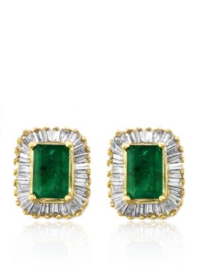 Effy® Emerald and Diamond Earrings in 14K Yellow Gold | belk
