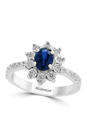 Effy 14K White-Gold Diamond Natural Sapphire Ring