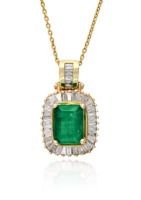 Effy Emerald And Diamond Pendant Necklace In 14K Yellow Gold