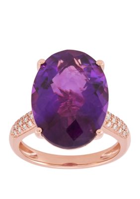 Belk & Co Amethyst Ring With 1/6 Ct. T.w. Diamond In 10K Rose Gold