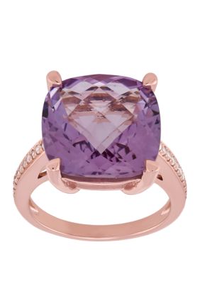 Belk & Co Pink Amethyst Ring With 1/6 Ct. T.w. Diamond In 10K Rose Gold