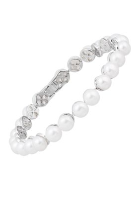 Belk & Co. White Button Pearl Tennis Bracelet in Sterling Silver | belk