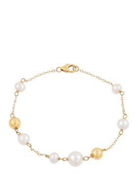 Belk & Co Fresh Water Pearl Bead Bracelet In 10K Yellow Gold