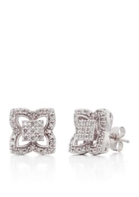 Belk & Co 0.20 Ct. T.w. Diamond Flower Cluster Earrings In 10K White Gold