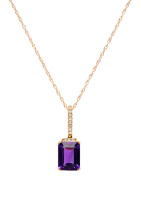 Belk & Co 1.4 Ct. T.w. Amethyst And 1/10 Ct. T.w. Diamond Pendant Necklace In 10K Yellow Gold