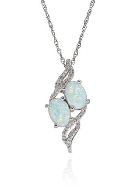 Belk & Co. Opal and Diamond Pendant in Sterling Silver | belk