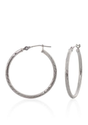 Belk & Co Diamond Cut Hoop Earrings In 14K White Gold