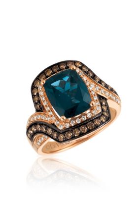 Le Vian Deep Sea Blue Topazâ¢ With Vanilla Diamonds And Chocolate Diamonds Ring In 14K Strawberry Gold