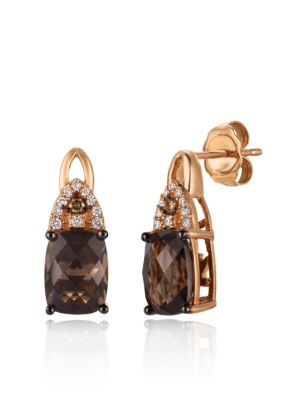 Le Vian Chocolate Quartz With Vanilla Diamonds And Chocolate Diamonds Earrings In 14K Strawberry Gold