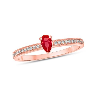 Belk & Co 1/10 Ct. T.w. Diamond And 1/4 Ct. T.w. Created Ruby Promise Ring In 10K Yellow Gold