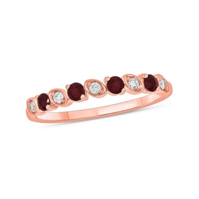 Belk & Co 1/10 Ct. T.w. Diamond And Natural Ruby Color Stone Anniversary Band In 10K Rose Gold