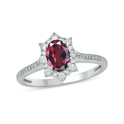 Belk & Co 1/4 Ct. T.w Diamond & 1.0 Ct. T.w Garnet Oval Shape Natural Color Stone Ring In 10K Gold