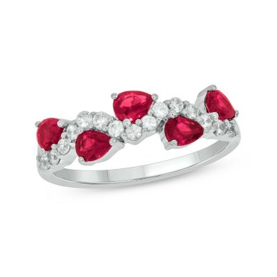 Belk & Co Lab Created 1/4 Ct. T.w Diamond & 1.75 Ct. T.w Ruby Pear Shape Natural Gamstone Ring In 10K Gold