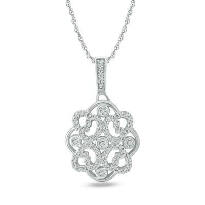 Belk & Co 1/4 Ct. T.w Natrual White Diamond Floral Designed Pendant Necklace In 10K Gold