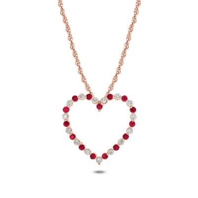 Belk & Co 1/6 Ct. T.w Diamond 1/5 Ct. T.w Natrual Ruby Round Shape Heart Pendant Neckalce For Women In 10K Gold