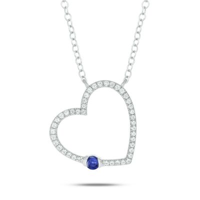 Belk & Co 1/5 Ct. T.w Diamond & 1/4 Ct. T.w Blue Sapphire Round Shape Natrual Color Stone Necklace In 10K Gold