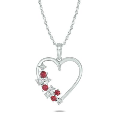 Belk & Co 1/10 Ct. T.w Diamond 1/2 Ct. T.w Natrual Ruby Round Shape Heart Pendant For Women In 10K Gold