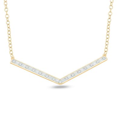 Belk & Co 1/5 Ct. T.w White Diamond Initial V Shape Pendnat Necklace For Women's In 10K Gold