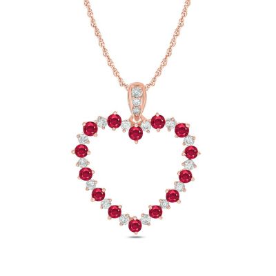 Belk & Co 1/6 Ct. T.w Diamond 1/4 Ct. T.w Natrual Ruby Gamstone Beautiful Heart Pendant Neckalce In 10K Gold