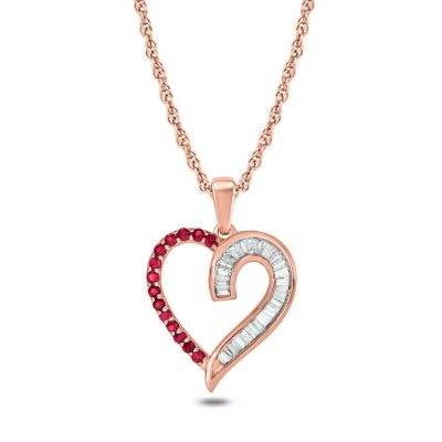 Belk & Co 1/6 Ct. T.w Diamond 1/6 Ct. T.w Natrual Ruby Round Shape Heart Pendant Neckalce For Women In 10K Gold