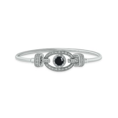 Belk & Co Lab Created 1/5 Ct. T.w. Diamond & Round Shape Blue Sapphire Claddagh Bangle In Sterling Silver
