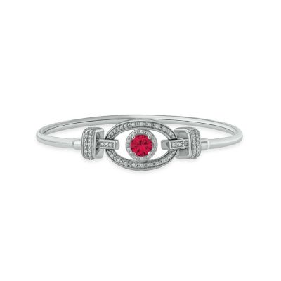 Belk & Co Lab Created 1/5 Ct. T.w. Diamond & Round Shape Ruby Claddagh Bangle In Sterling Silver