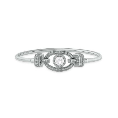Belk & Co Lab Created 1/5 Ct. T.w. Diamond & Round Shape White Sapphire Claddagh Bangle In Sterling Silver