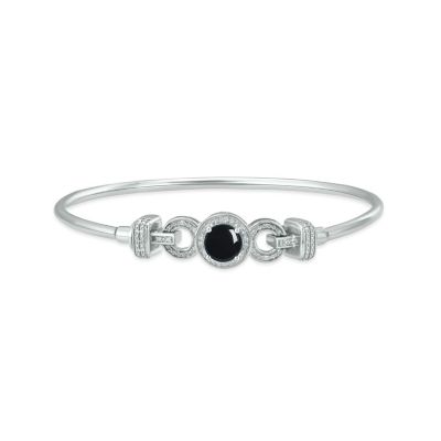 Belk & Co Lab Created 1/10 Ct. T.w. Diamond & Blue Sapphire Dazzling Claddagh Bangle In Sterling Silver