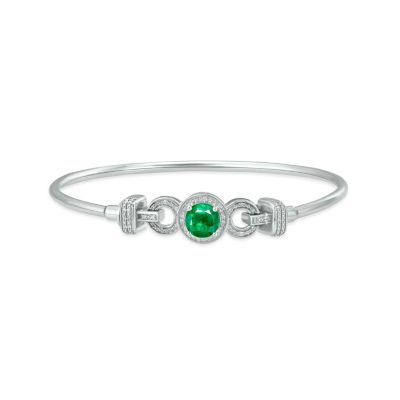Belk & Co Lab Created 1/10 Ct. T.w. Diamond & Emerald Dazzling Claddagh Bangle In Sterling Silver