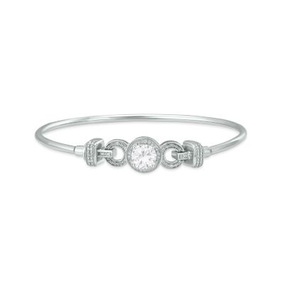 Belk & Co Lab Created 1/10 Ct. T.w. Diamond & White Sapphire Dazzling Claddagh Bangle In Sterling Silver