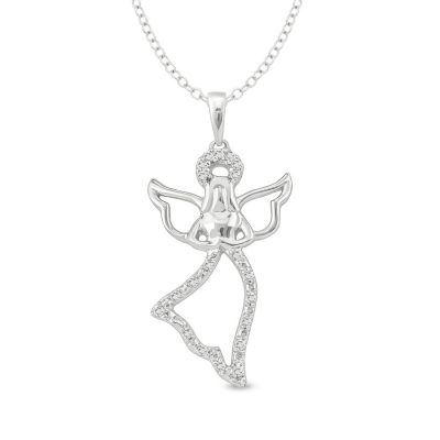 Belk & Co White Diamond Accent Angel Wings Pendant Necklace In Sterling Silver