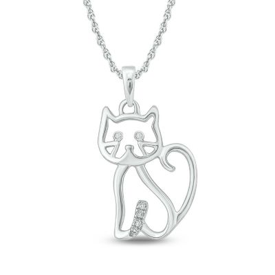 Belk & Co White Diamond Accent Round Shape Cat Pendant Necklace In 10K Gold