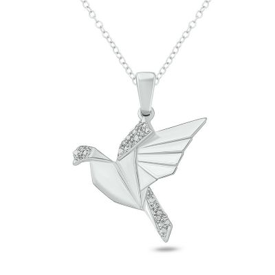 Belk & Co Diamond Accent Origami Bird Pendant Necklace In Sterling Silver
