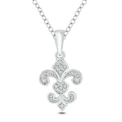 Belk & Co Diamond Accent Fleur-De-Lis Pendant Necklace In Sterling Silver