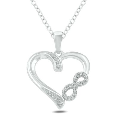 Belk & Co 1/10 Ct.t.w Round Diamond Infinity Heart Pendant Necklace In Sterling Silver