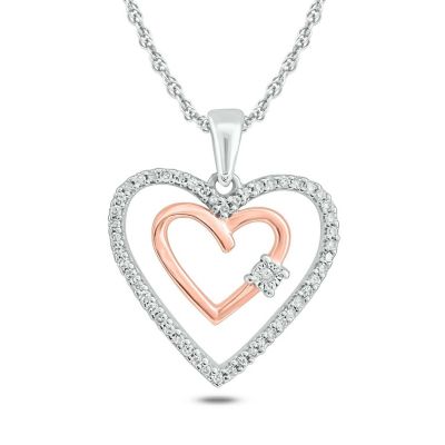 Belk & Co 1/6 Ct.t.w Round White Diamond Double Heart Pendant Necklace In 10K Gold