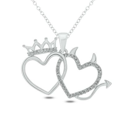 Belk & Co 1/8 Ct.t.w Round Diamond Angel & Devil Heart Pendant Necklace In Sterling Silver