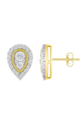 Belk & Co 14K White Gold 1/5 Cttw Diamond Teardrop Cluster Stud Earrings