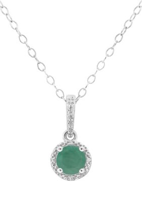 Belk & Co Sterling Silver 5Mm Round Emerald Diamond Accent Halo Pendant Necklace