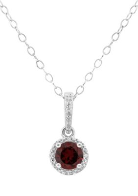 Belk & Co Sterling Silver 6Mm Round Garnet Diamond Accent Halo Pendant Necklace