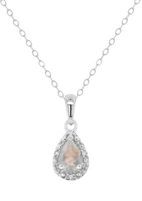 Belk & Co Sterling Silver 6X4Mm Pear Shaped Moonstone Diamond Accent Halo Pendant Necklace