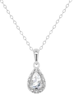 Belk & Co Sterling Silver 6X4Mm Pear Shaped White Topaz Diamond Accent Halo Pendant Necklace