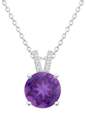 Belk & Co Sterling Silver 8Mm Round Amethyst Diamond Accent Pendant Necklace