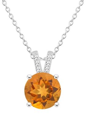 Belk & Co Sterling Silver 8Mm Round Citrine Diamond Accent Pendant Necklace